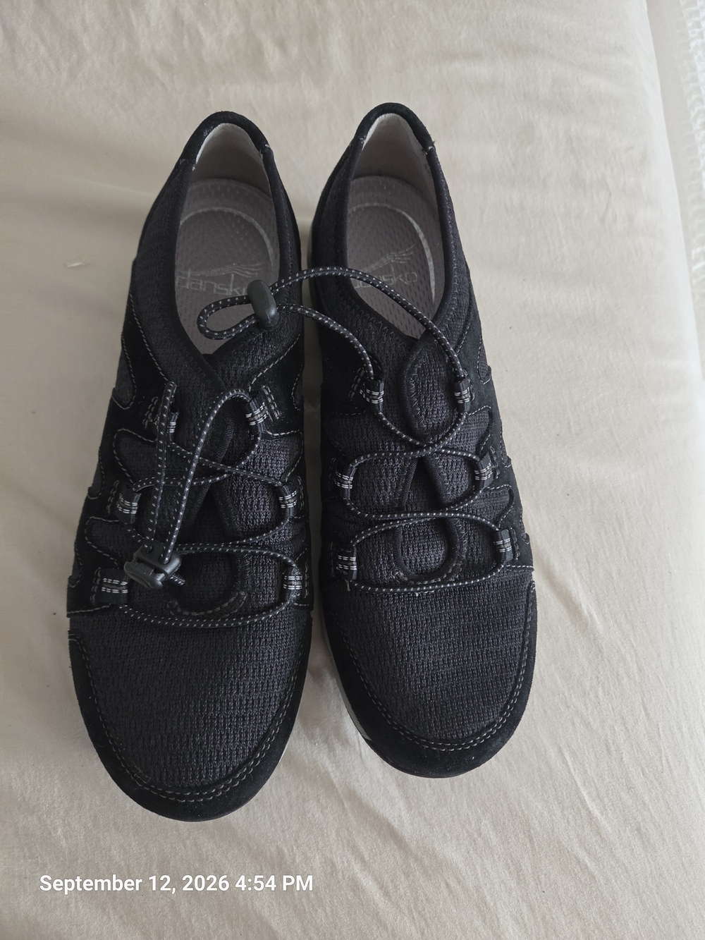 Dansko Black Knit Slip-On Sneakers with Bungee Lacing